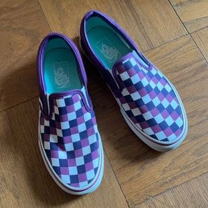 Vans Classic Slip Ons in checkerboard purple